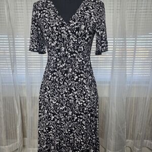 Black Floral Midi Skirt with White Print